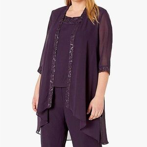 Le Bos Sequin Tank and Sheer Split Sleeve Occasion Jacket and Tank Eggplant NEW